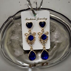 Women’s Formal Wedding Dangle Sapphire Colored Gem Earrings Accessories
